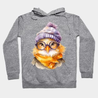 Cozy Chicken in a Purple Hat Hoodie